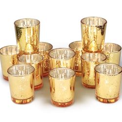 Gold Votive Candle Holders, Mercury Glass Tealight Candle Holder Set of 18 for Wedding Decor & Home Decor