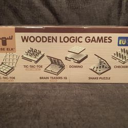 Wise Elk Sealed In Box Set Of Wooden Logic Tabletop/Travel Games New In Plastic 