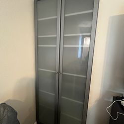Frosted Glass Cabinet With Shelves And Cubbies