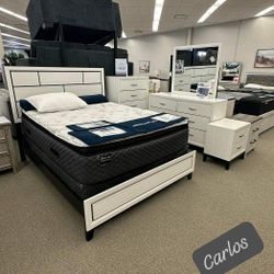 White Bedroom Set Queen or King Bed Dresser Nightstand Mirror Chest Options 