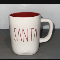 Rae Dunn “SANTA” White Mug With Red Inside