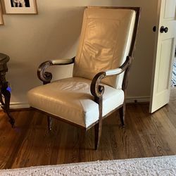 Ivory Leather & Wood Armchair