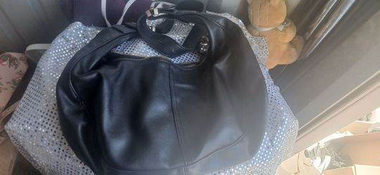Black Leather Hobo Tote Bag