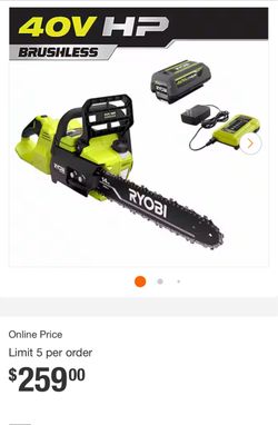 RYOBI 40V HP Brushless 14 in. Battery Chainsaw with 4.0 Ah Battery and Charger