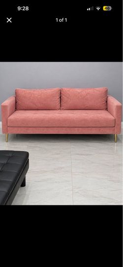 Pink Velvet Sofa with Gold Legs