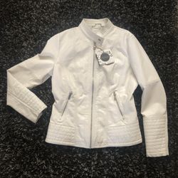 Adorable Vegan White Leather Moto Jacket