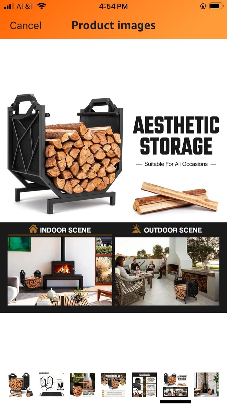 Firewood Rack with Canvas Log Carrier, Log Holder Wood Storage, Indoor/Outdoor Wood Rack