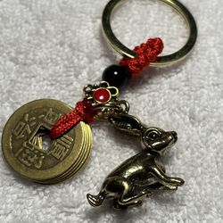 ZODIAC RABBIT Feng Shui Lucky Coin Keychain 