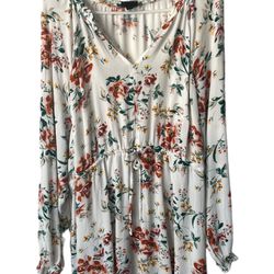 Torrid White Floral Blouse Size 3 Tunic Drawstring Waist Soft Rayon Shirt 3X  Comes from a pet and smoke free home.  Measurements below  24 inches arm