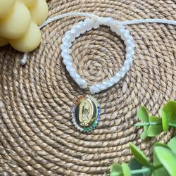 White Virgen Mary Medallion Bracelet