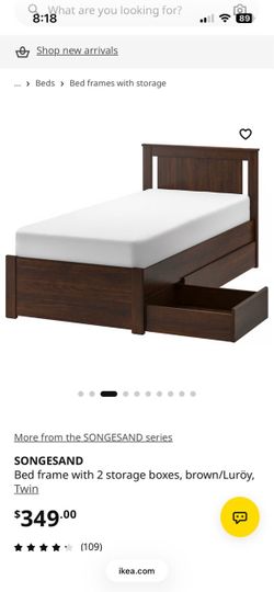 Ikea twin size bed with upgraded slats and storage drawers