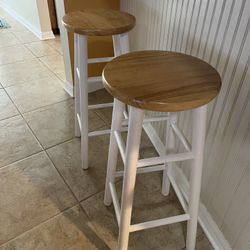 Two Coastal All Wood Bar Stools
