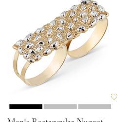 2 Finger Plated Gold NUGGET Ring For Men
