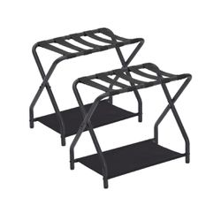 AMHANCIBLE Luggage Rack, Set of 2, Foldable Suitcase Stands for Guest Room, Metal Luggage Holder with Storage Shelf for Bedroom, Hotel, Easy Assemble,