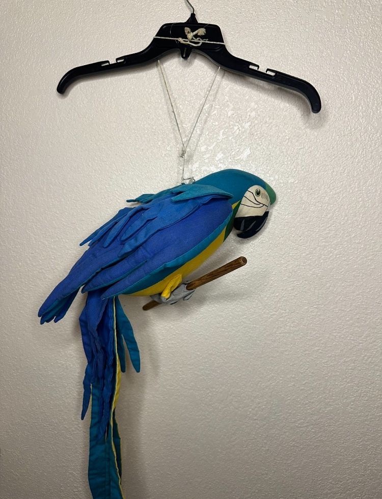 Vintage 80s Angelitos El Salvador Blue Macaw Hanging Stuffed Plush Handmade