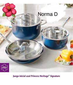 Juego de ollas y sartén azul nuevas en su caja 🌺 princess house 🌺