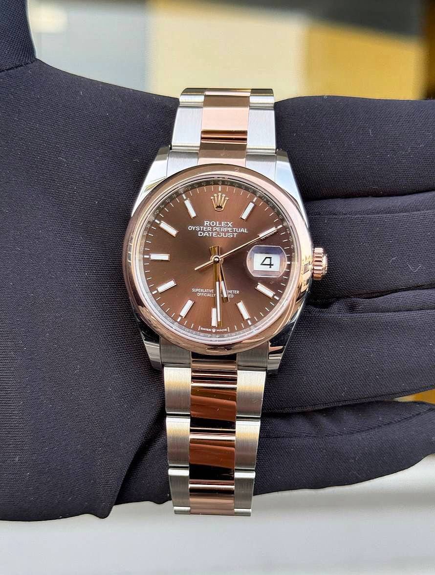 Brand New Rolex Datejust 36mm 126201 Chocolate dial Two tone Rose Gold Oyster bracelet Full Set box and card May 28 2025