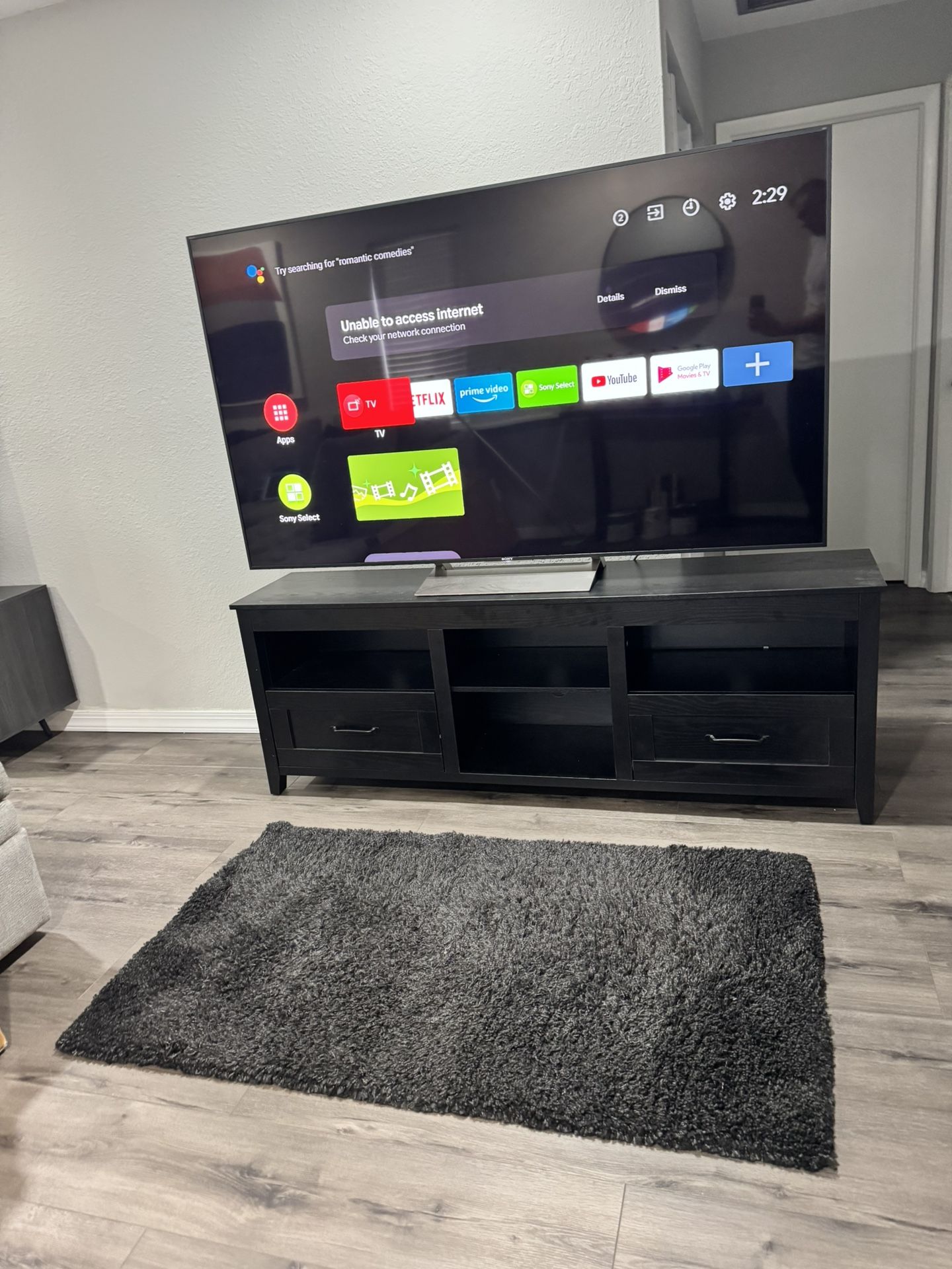 Sony 4K 75 Inch Android TV With The TV Stand And Area Rug, Black, Non-Shedding & Easy Care, 2-inch Thick Ideal for High Traffic Areas