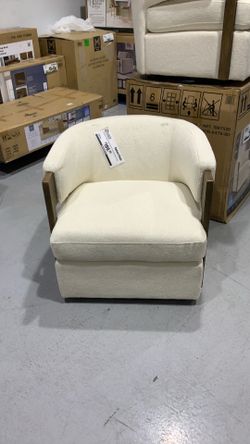 Henredon Wynn Fabric Swivel Chair with Wood Arms $200