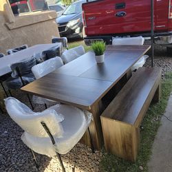 Tribesigns Dining Set With 4 Sherpa/Teddy Boucle Chairs & Dining Bench 🌱