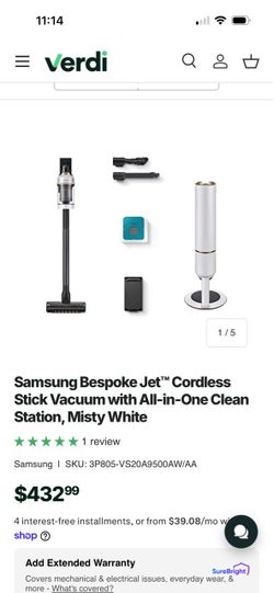 Samsung Bespoke Jet™ Cordless Stick Vacuum with All-in-One Clean Station, Misty White