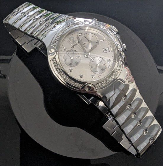 Movado Watch Mens Silver Chrongraph DIAMONDS $2995