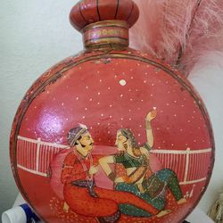 antique indian rajasthani vase  mughlai festivities hand painted asia greek persia egypt arabia toleware art gypsy painting