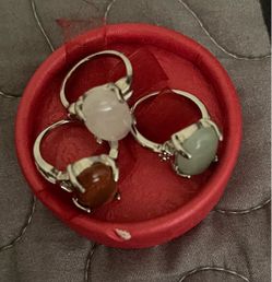 Set of 3 Silver-Tone Gemstone Rings