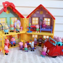 Peppa Pig Playset -House & Car Set(Car Sounds Work) -Complete Peppa Pig Royal Court Figures, Family & Extra Accessories (Daddy/Mommy Pig, George, Etc)