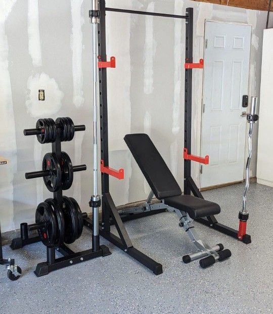 Squat Rack , Adjustable Bench , Weight Bench , Olympic Barbell , Rubber Weights Gym Equipment 