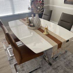 White Dining Table + 4 Chairs Set