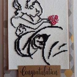 Congratulation. Cross Stitch Wedding Card. 