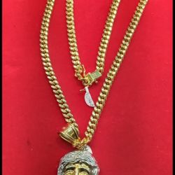 10 K Cuban With Jesus Pendant All 10k