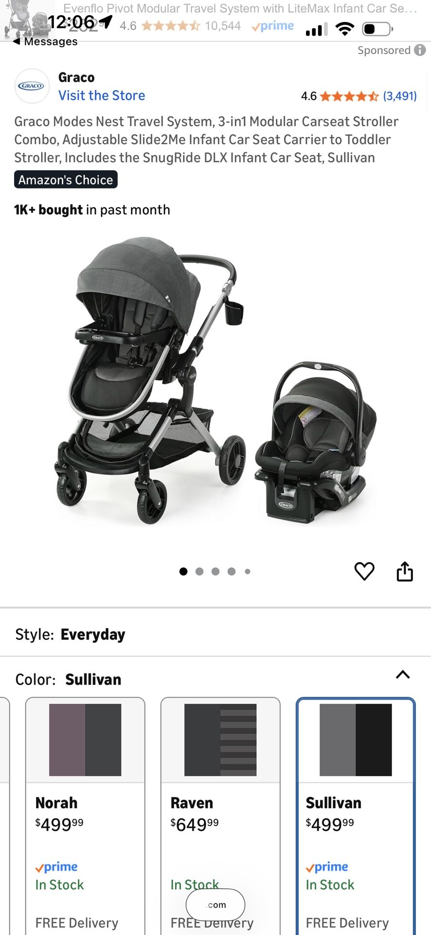 Graco Modes Nest Travel System, 3-in1 Modular Carseat Stroller Combo, Adjustable Slide2Me Infant Car Seat Carrier to Toddler Stroller