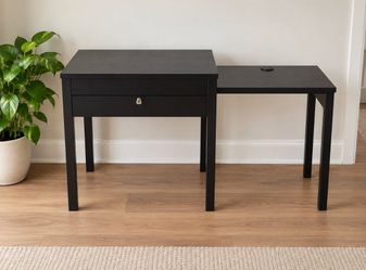 Black Desk with Pull-Out Side Table & Locking Drawer