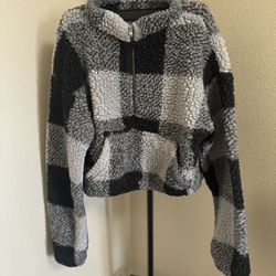 Fuzzy Sweatshirt Fuzzy Checkered Zip Sweatshirt Size XS