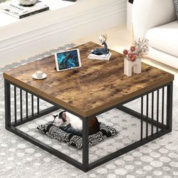 Coffee Table Square Farmhouse Rustic Brown[NEW]