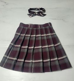 NWOT French Toast Girls Pleated Plaid School Uniform Skirt with Tie Burgundy Size 5