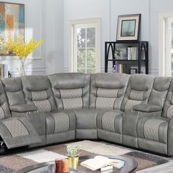 Starwood Grey Gel Leather Recliner Sectional - Delivery And Financing Available 