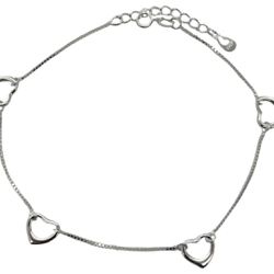 925 Silver Heart Anklet 9”+1 1/2” Extension. 