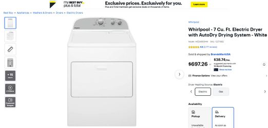 New In Box Whirlpool WED4950HW - 7 Cu. Ft. Electric Dryer with AutoDry Drying System - White. MSRP $697