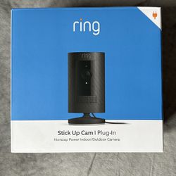 Ring Stick Up Cam Plug-In | Weather-Resistant Outdoor Camera, Live View, Color Night Vision, Two-way Talk, Motion alerts, Works with Alexa | Black