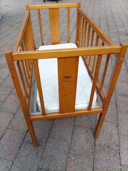 Vintage Wooden doll Crib with Mattress