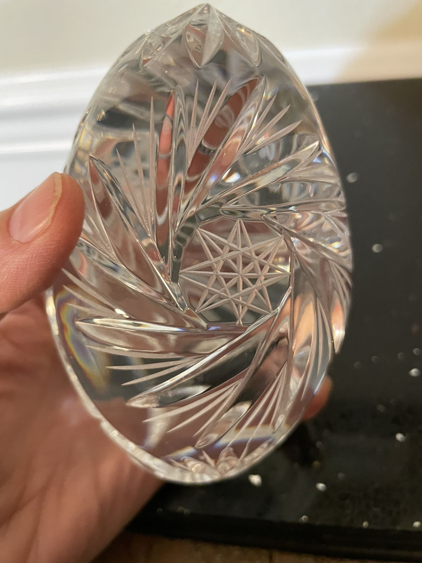 Vintage Lead Crystal Egg Paperweight W/ Star of David Poland Crystal 4”