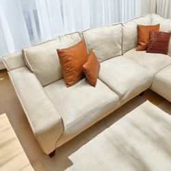 White Modern 99” by 99” Sectional Sofa in Original Condition