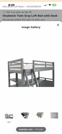 Chadwick Twin Gray Loft Bed with Desk - Nearly new