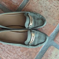 Coach Olympia Green Leather Suede Slip On Loafers Women 