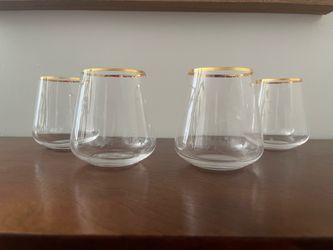 Set of 4 Stemless Wine Glasses with Gold Rim