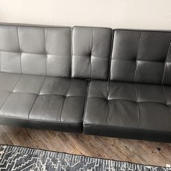 65 Inch Vegan Leather Futon W Cup Holder 
