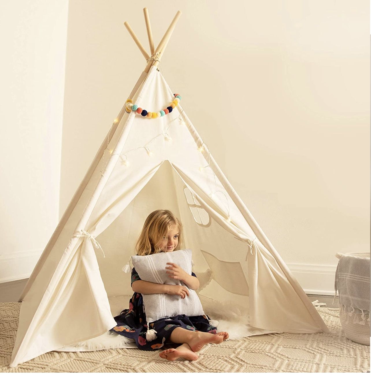 Kids Teepee Tent for Kids - with Mat, Light String, Pillow & Blanket | Teepee Tent for Kids | Kids Play Tent | Kids Teepee Play Tent | Toddler Teepee 